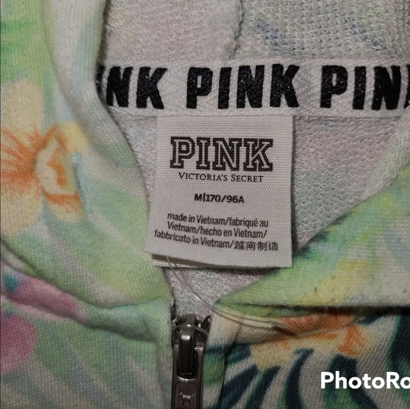 VS PINK Green Orange Pink Floral Tropical Full-Zip Hoodie - Picture 3 of 4